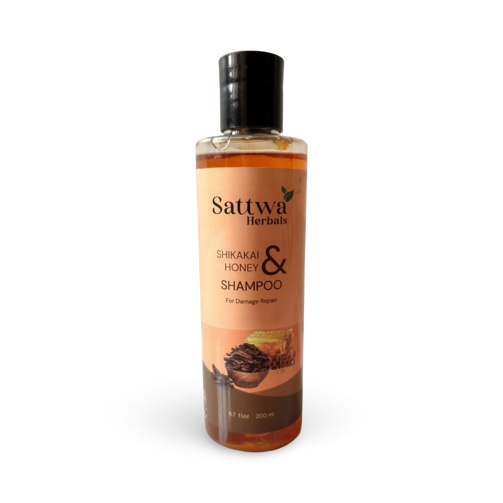 Sattwa Herbals Shikakai & Honey Shampoo bottle on a white background